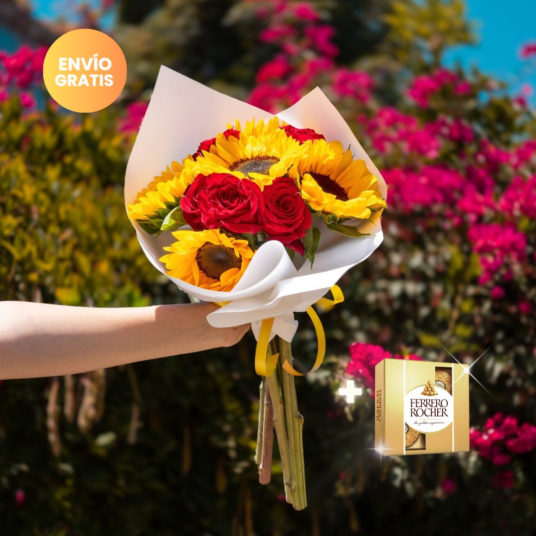 Pack: Rosas y Girasoles + Chocolates + Envío Gratis